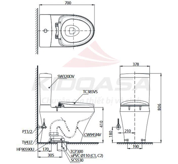 Bồn cầu 2 khối TOTO CS945DNT2#W
