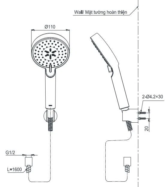 Bản vẽ kỹ thuật Bát sen cầm tay TOTO TBW07009A (TBW07009A)