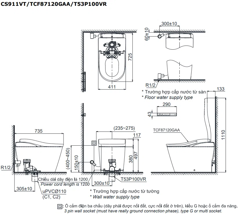 Bàn cầu thông minh TOTO NEOREST LS CS911VT/TCF87120GAA/T53P100VR