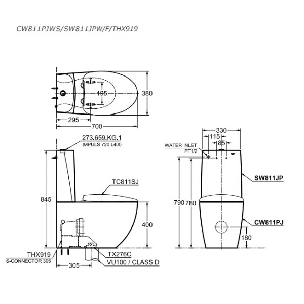 Bồn cầu 2 khối TOTO CW811PJWS/SW811NJP/F/THX919