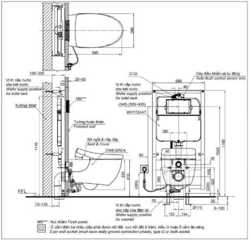 bàn cầu treo tường CW812REA/TCF4911EZ/WH172AAT/TCA464/MB174P#SS