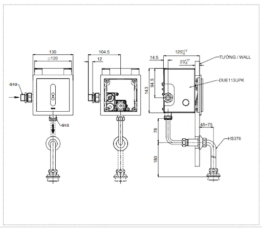 Van cảm ứng tiểu nam âm tường DUE113UPK