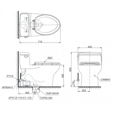 Bồn cầu 1 khối TOTO MS884W7