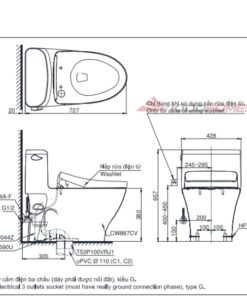 bàn cầu 1 khối kèm nắp rửa điện tử MS887CRW23