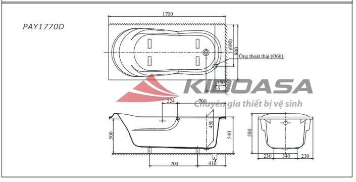 Bản vẽ kỹ thuật bồn tắm TOTO PAY1770DH#W/DB501R-2B
