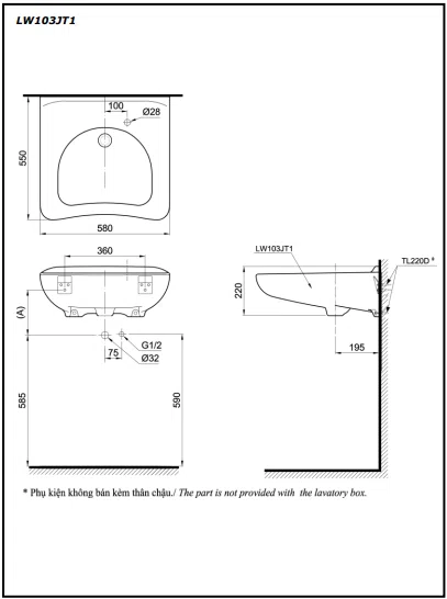 Chậu rửa lavabo TOTO LW103JT1#W