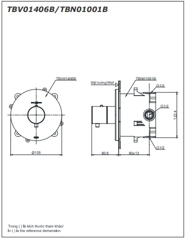 Van điều chỉnh nhiệt độ kèm phụ kiện âm tường TBV01406B/TBN01001B