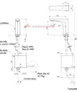 Bản vẽ kỹ thuật của vòi chậu rửa TOTO TLE20006A cảm ứng