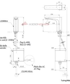 Bản vẽ kỹ thuật của vòi lavabo cảm ứng tự động TOTO TLE21006A