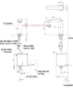 Bản vẽ kỹ thuật của vòi chậu rửa TLE22006A cảm ứng