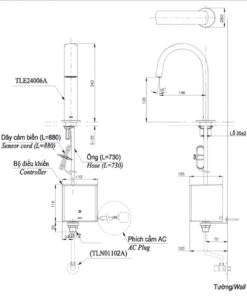 Bản vẽ kỹ thuật của vòi chậu rửa cổ cao cảm ứng TOTO TLE24006A