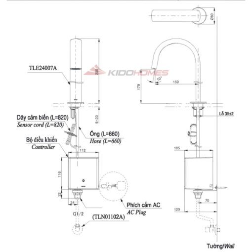 vòi lavabo cổ cao cảm ứng tự động TOTO TLE24007A