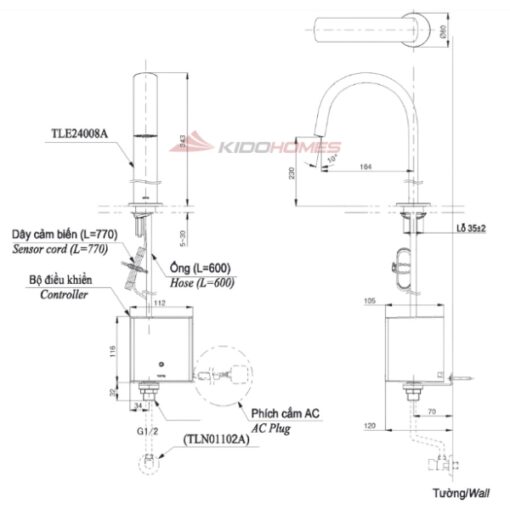 Vòi chậu rửa mặt cổ cao cảm ứng TOTO TLE24008V