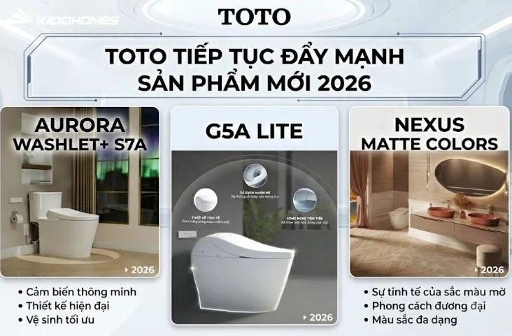 TOTO tiếp tục đẩy mạnh sản phẩm mới 2026: Aurora WASHLET+ S7A, G5A Lite và Nexus matte colors