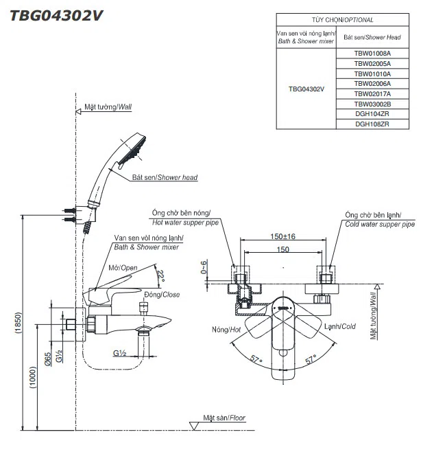 Bộ trộn nóng lạnh TOTO TBG04302V