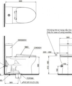 Bản vẽ kĩ thuật Bồn Cầu 2 Khối Nắp Nắp Rửa Eco-Washer TOTO CS302DE4#W