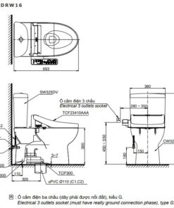 Bản vẽ kĩ thuật của Bồn Cầu 2 Khối Nắp Rửa Điện Tử TOTO CS325DRW16#W