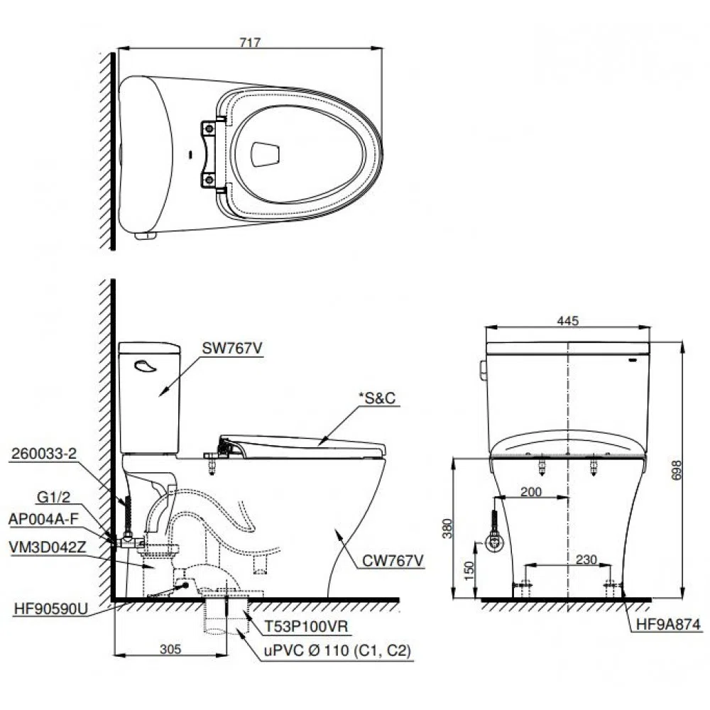 Bồn cầu 2 khối TOTO CS767RT3#XW, nắp đóng êm