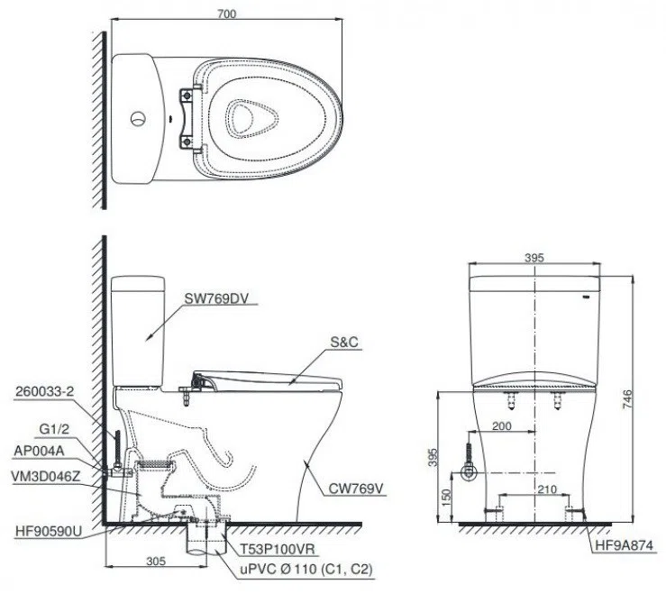 Bồn Cầu 2 Khối Nắp Đóng Êm TOTO CS769DRT10#XW
