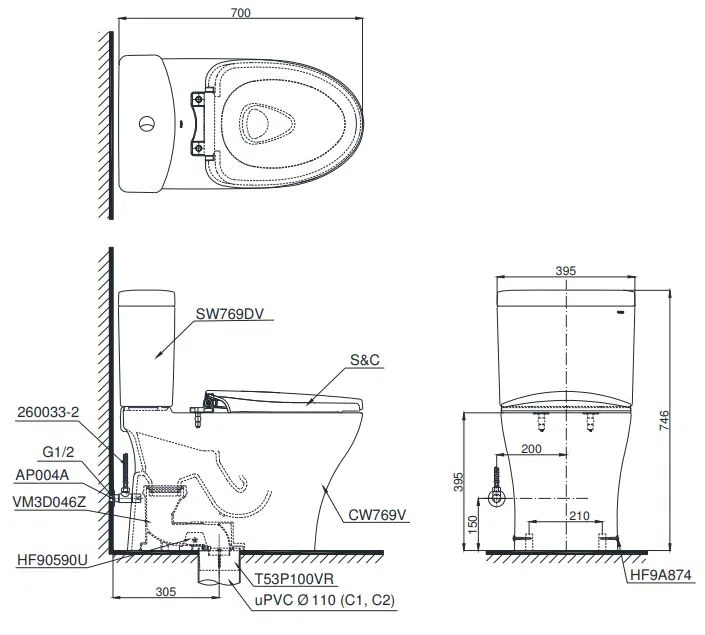 Bồn cầu TOTO CS769DW6 (CS769DRW6#XW)