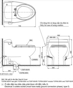 Bản vẽ kĩ thuật của Bồn Cầu 1 Khối Nắp Rửa Điện Tử TOTO MS688W14#XW