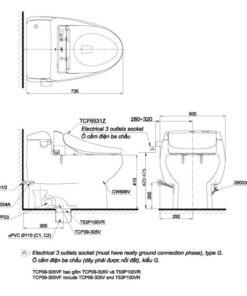 Bản vẽ kĩ thuật của Bồn Cầu 2 Khối Nắp Rửa Điện Tử TOTO MS688W6#XW