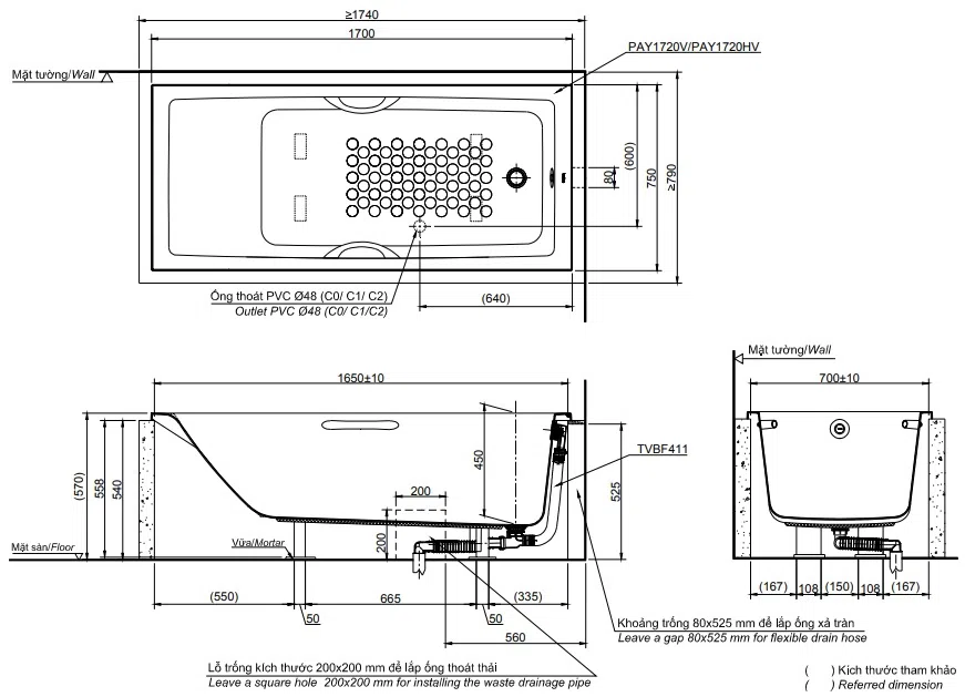 Bồn Tắm Xây TOTO PAY1720V/TVBF411