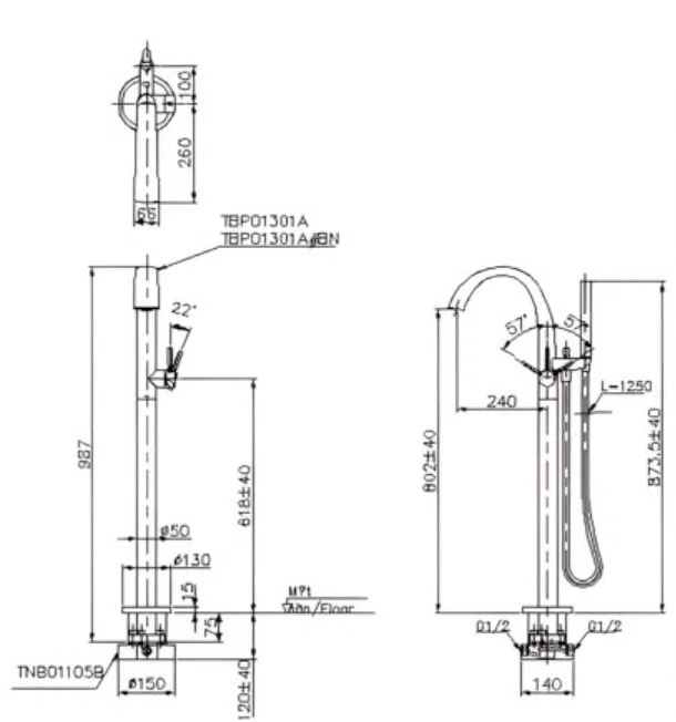 Bản vẽ kỹ thuật Đế Đặt Sàn TOTO TBN01105B (TBN01105B)