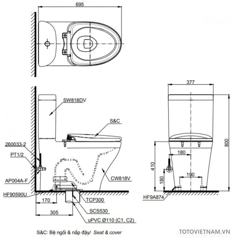 Bồn cầu 2 khối TOTO CS818DW7#XW