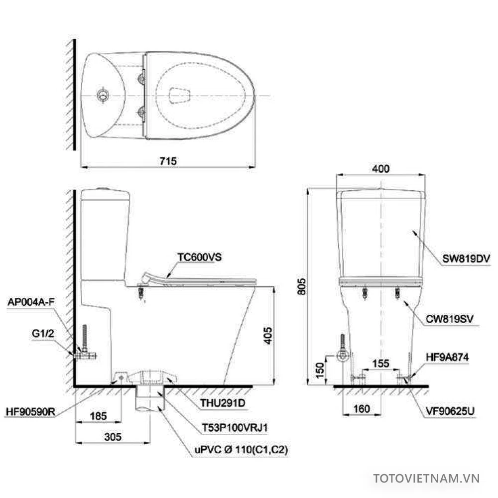 Bồn cầu 2 khối TOTO CS819DSW4