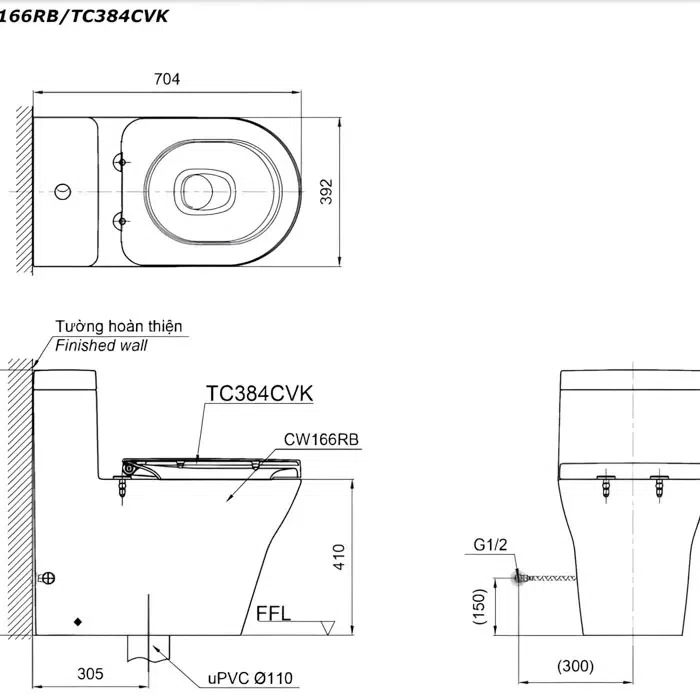 Top 15 mẫu bồn cầu đẹp, đang là xu thế hiện nay - Bồn cầu 1 khối TOTO CW166RB/TC384CVK (CW166RB#XW/TC384CVK#W/T53P100VR)