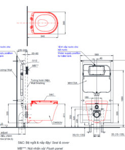 Bản vẽ kĩ thuật Bồn Cầu Treo Tường TOTO CW553/TC384CVK/WH172A