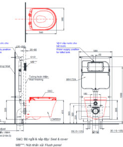 Bản vẽ kĩ thuật Bồn Cầu Treo Tường Nắp Rửa Điện Tử TOTO CW553/TCF34320GAA/WH172AT
