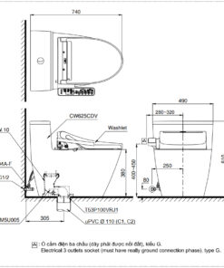 Bản vẽ kĩ thuật của Bồn cầu TOTO MS625CDW17#XW