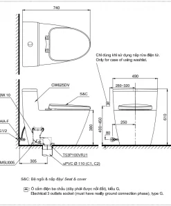 Bản vẽ kĩ thuật của Bồn cầu TOTO MS625DT2#XW