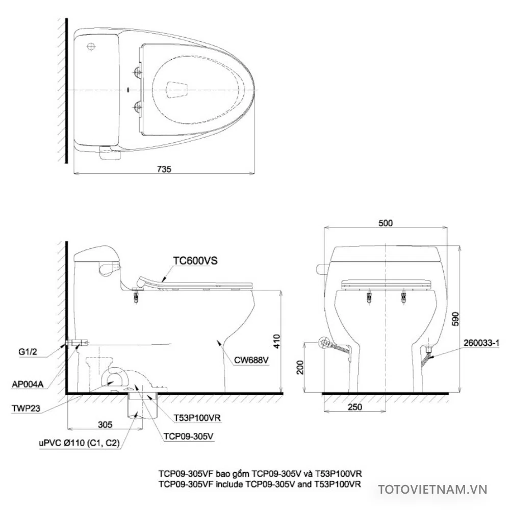 Top bồn cầu 1 khối TOTO giá rẻ hút khách - Bồn cầu 1 khối TOTO MS688E4#XW (MS688E4#XW)