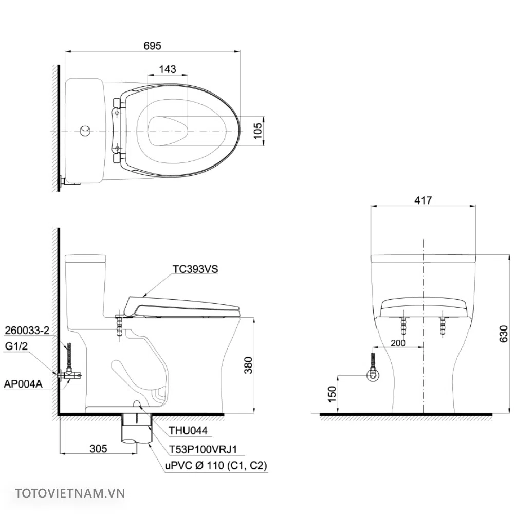 Hướng Dẫn Cách Chọn Bộ Thiết Bị Vệ Sinh Tân Cổ Điển Đồng Bộ Cho Biệt Thự - Bồn cầu 1 khối TOTO MS855DT2#XW (MS855DT2#XW)