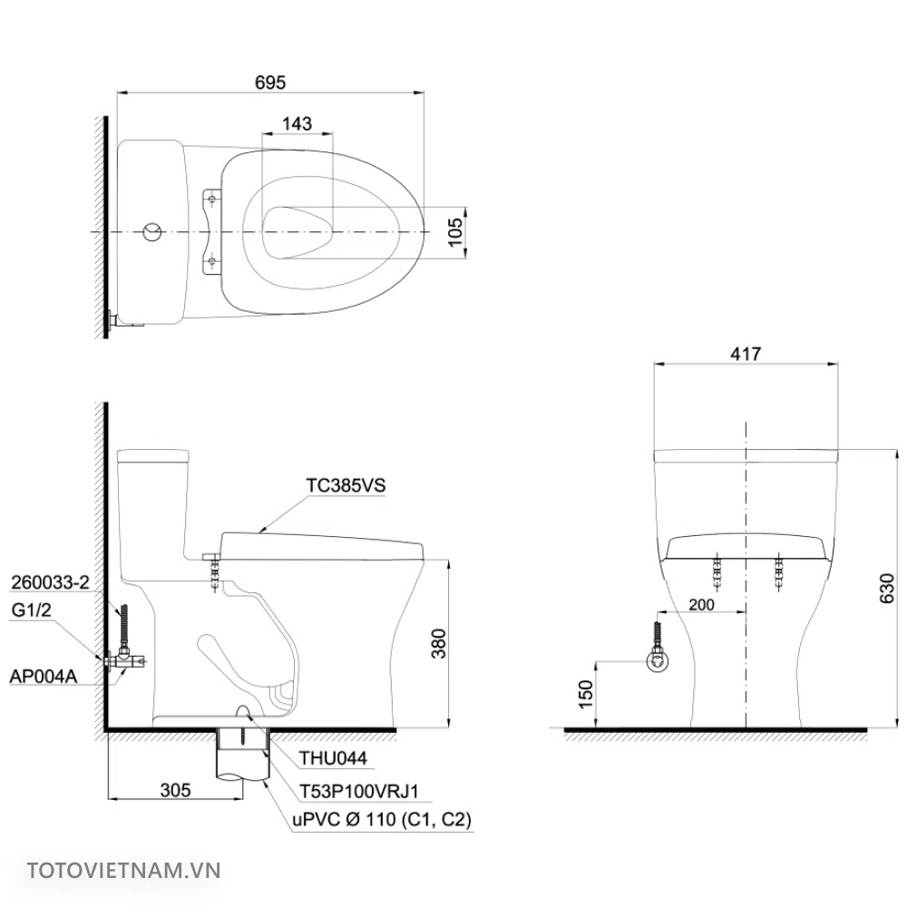 Bồn cầu 1 khối TOTO MS855DT3#XW