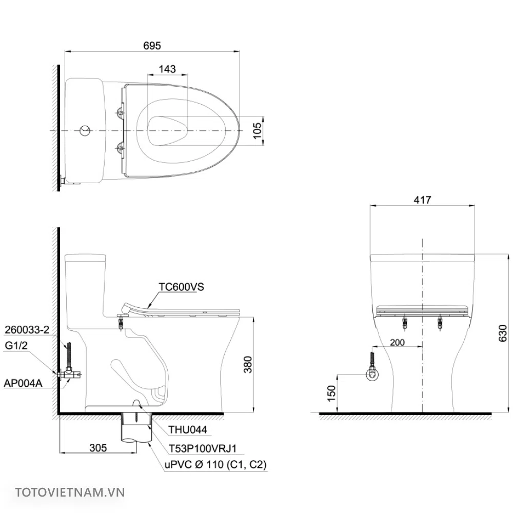 Bồn cầu TOTO MS855DT8#XW