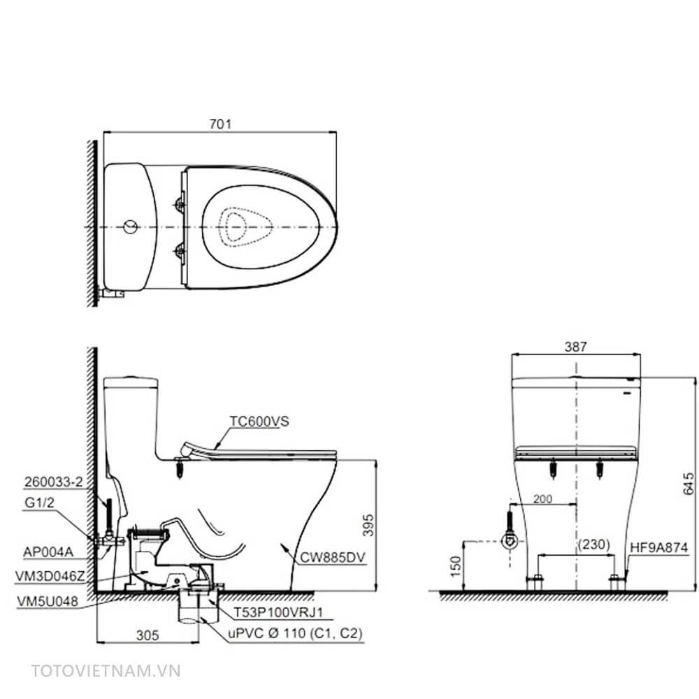 TOTO KIDOHOMES ĐƯỢC TOTO VIỆT NAM VINH DANH Ở 3 HẠNG MỤC NỔI BẬT NĂM 2025 - Bồn cầu 1 khối TOTO MS885DT8#XW, nắp đóng êm (MS885DT8#XW)