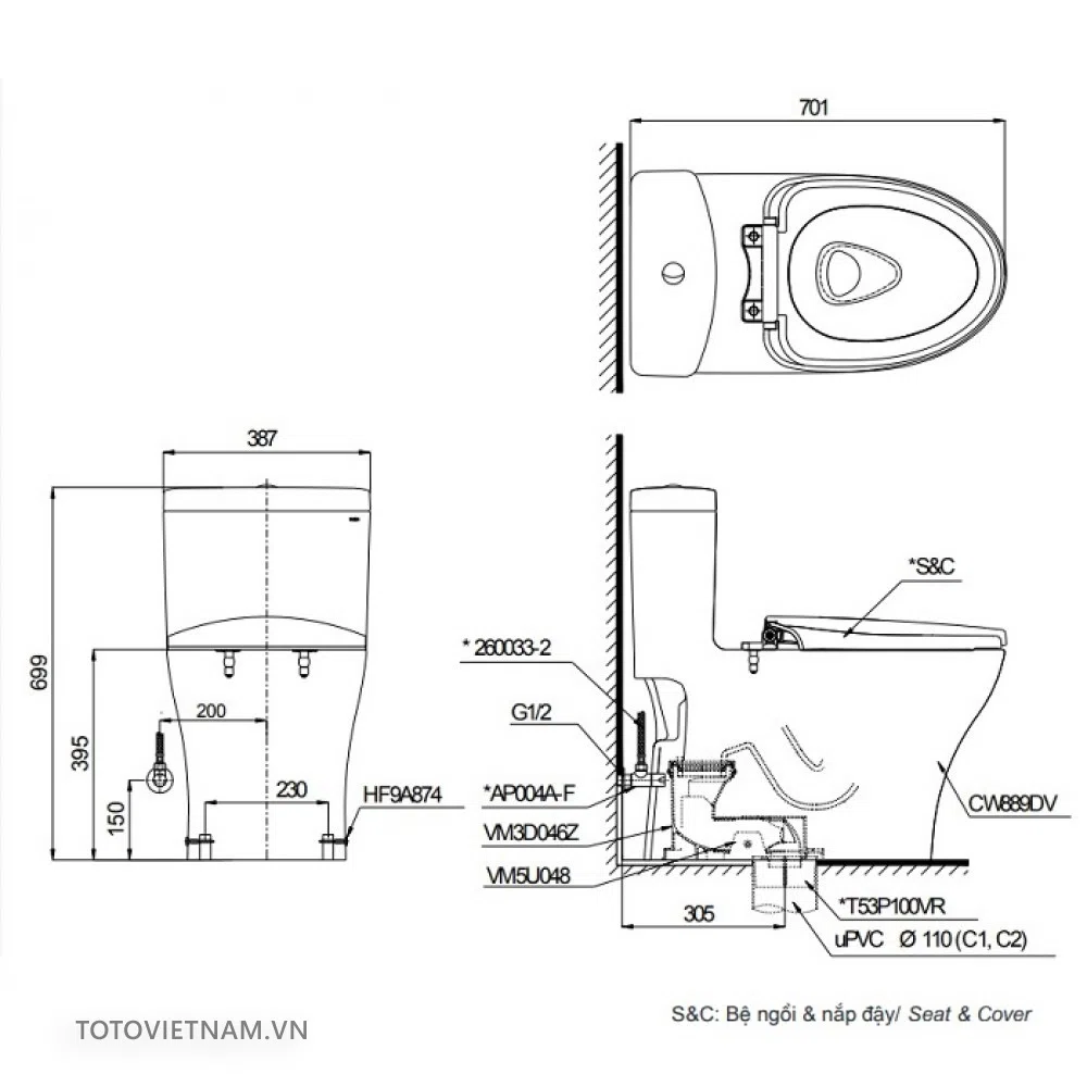 Những Tính Năng Công Nghệ Tiên Tiến Của Bồn Cầu Thông Minh Khiến Chúng Trở Nên Đáng Mơ Ước - Bồn cầu 1 khối TOTO MS889DRT8#XW (MS889DRT8#XW)