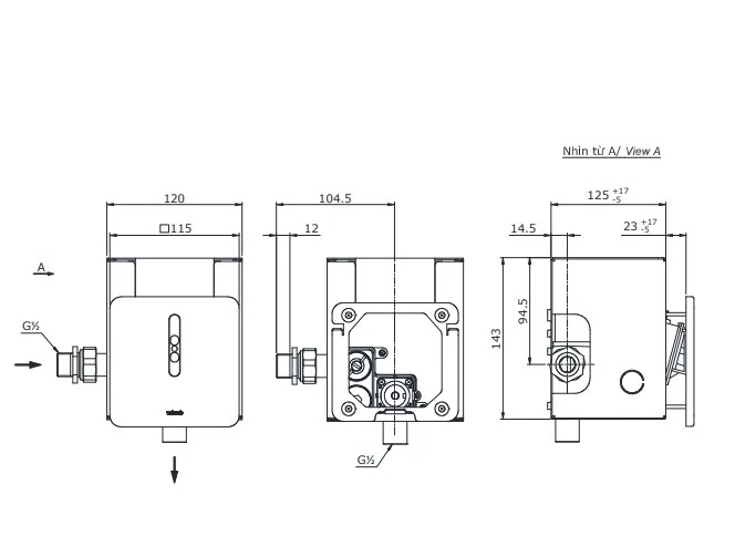 Bản vẽ kỹ thuật Van Xả Tiểu Nam TOTO DUE126UK (DUE126UK)
