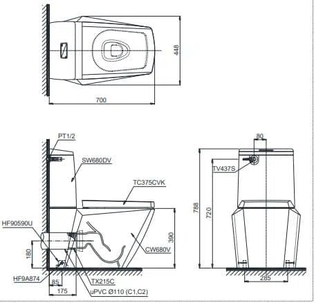 Bồn Cầu Treo Tường TOTO CW522EA#NW1/TCF803CZ#NW1/WH172AAT