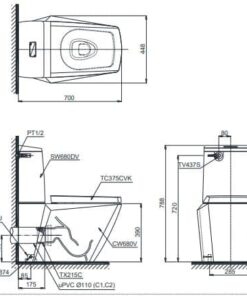 Bản vẽ kĩ thuật Bồn Cầu Treo Tường Nắp Rửa Điện Tử TOTO CW522EA/TCF804C2Z/WH172AAT