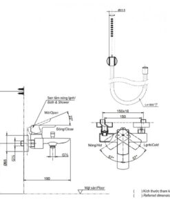 Bản vẽ kỹ thuật bộ trộn nóng lạnh GR TOTO TBG02302VA