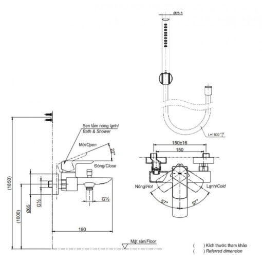 Bản vẽ kỹ thuật bộ trộn nóng lạnh GR TOTO TBG02302VA