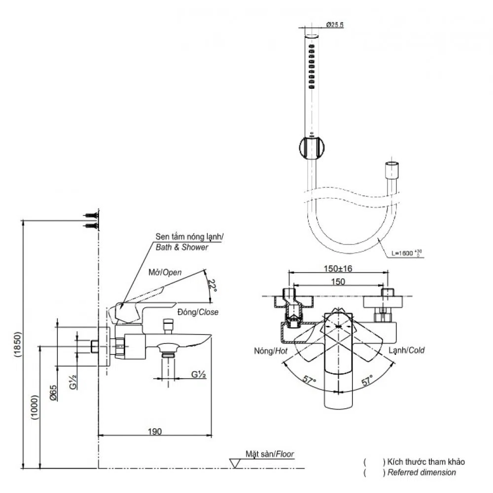 Bản vẽ kỹ thuật Bộ trộn nóng lạnh GR TOTO TBG02302VA (TBG02302VA)