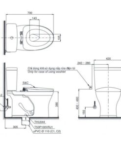 Bản vẽ kĩ thuật Bồn cầu 2 khối TOTO CS735DT3#XW