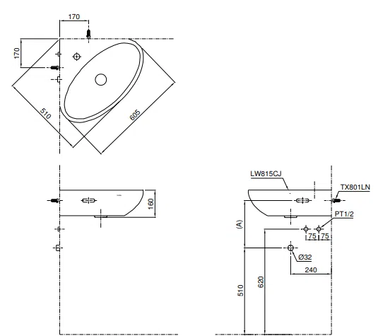Chậu rửa lavabo TOTO LW815CJW/F#W