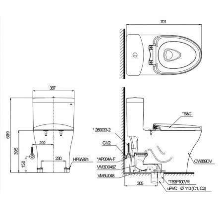 Bồn Cầu 1 Khối Nắp Rửa Điện Tử TOTO MS855CDW17#XW